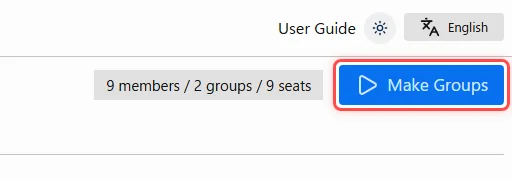 A cropped view of the upper right section of the app screen, indicating the location of the 'Make Groups' button used to run the grouping process in Step 7.